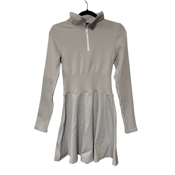 OQQ Dresses & Skirts - Long Sleeve Athletic Tennis Dress Gray Quarter Zip Mock Neck Skater Stretch L